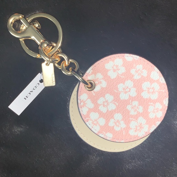 NEW! COACH Mirror Keychain / Bag Charm, Ditsy Print w/ Dogleash Clip, NWT! - Picture 8 of 13